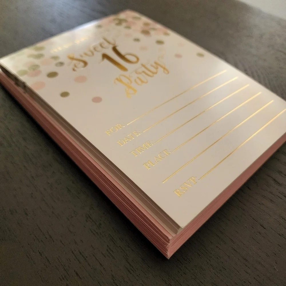 Sweet 16 birthday party invitations pink and gold (18 invitations/19 envelopes)
